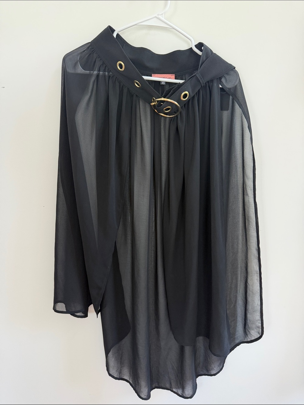 EEASTNWEST Sheer Black Chiffon Womens Skirt with Gold Grommet Buckle